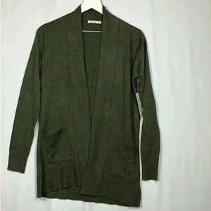 Pink Clover Womens Cardigan Dark Green XS Open Front Long Shawl Collar Chic New